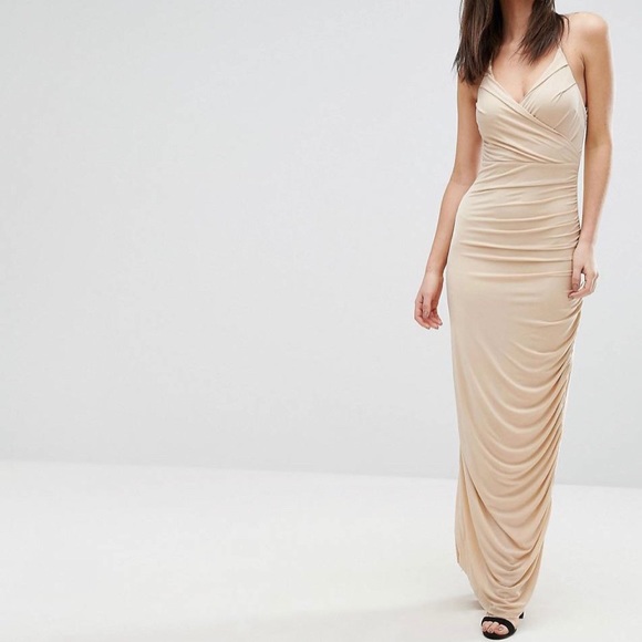 ASOS AX Paris Beige Formal Maxi Dress - Picture 1 of 6